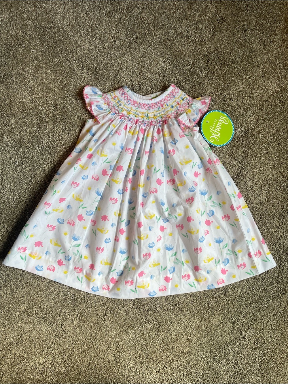 NWT Classic Whimsy Sweet Pink Floral Smocked Angel Sleeve Dress 18 Months